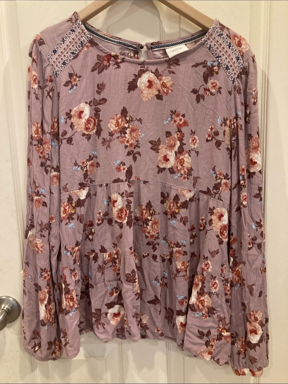 Boho Knox Rose Mauve Floral Tiered Long-Sleeve Tunic